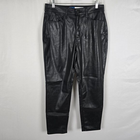 Old Navy Pants Women's 10 Black Faux Leather High Rise O.G. Straight Pockets - Picture 1 of 16